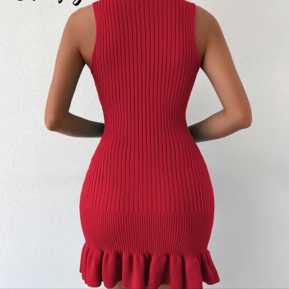 SHEIN Elegant Red Knit Sleeveless Dress - Picture 3 of 6